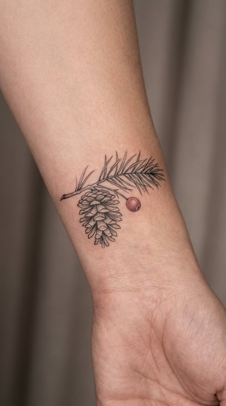 Pinecone with Red Berry Accent