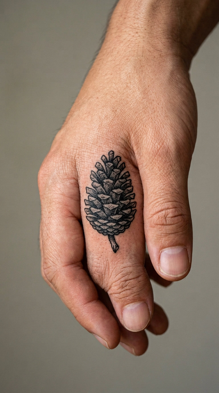 Stippled Pinecone on the Hand