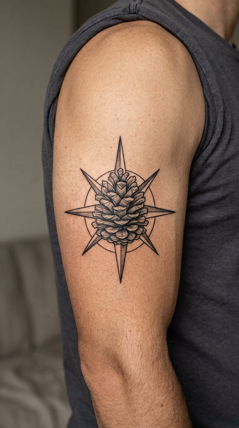 Pinecone with Compass Background