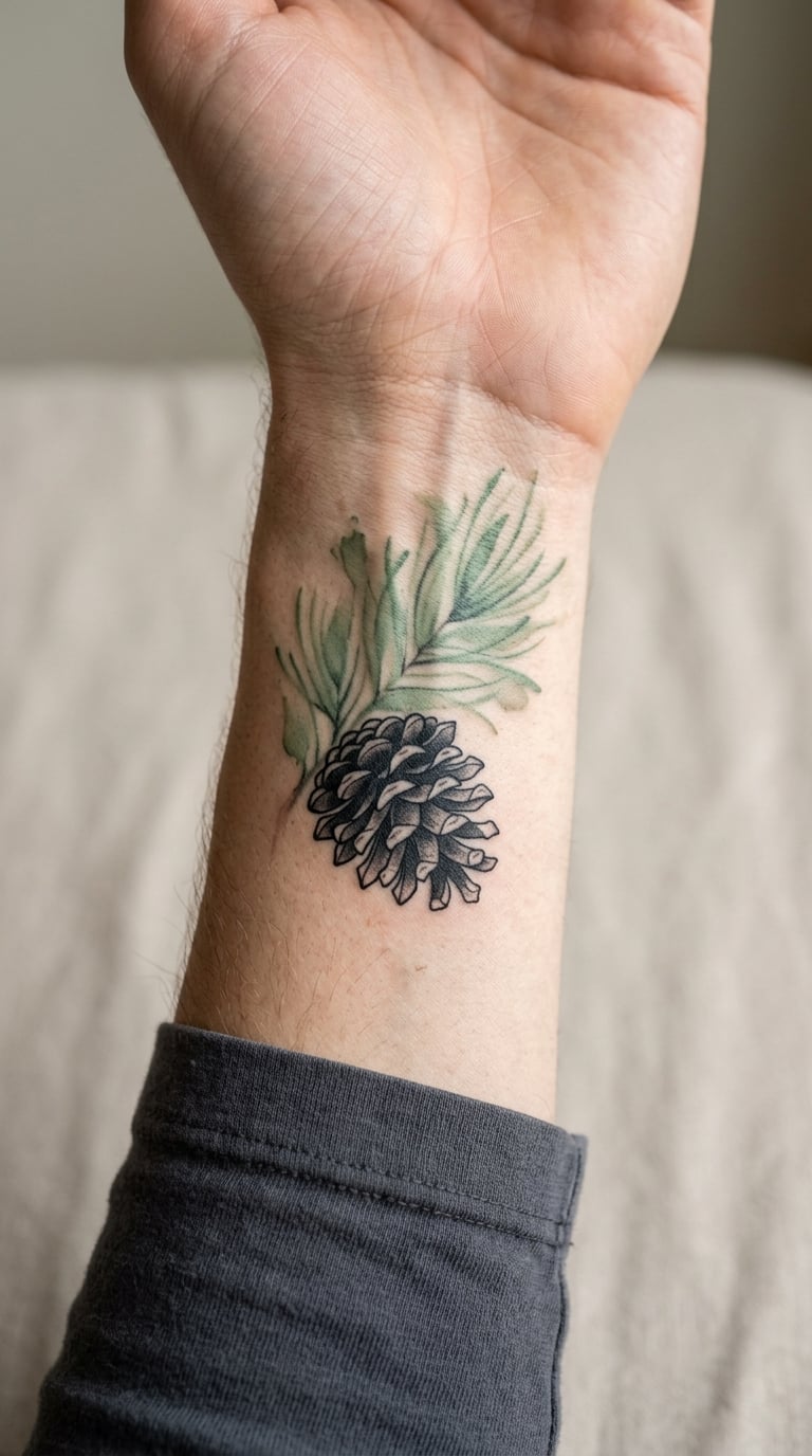 Pinecone with Watercolour Pine Needles