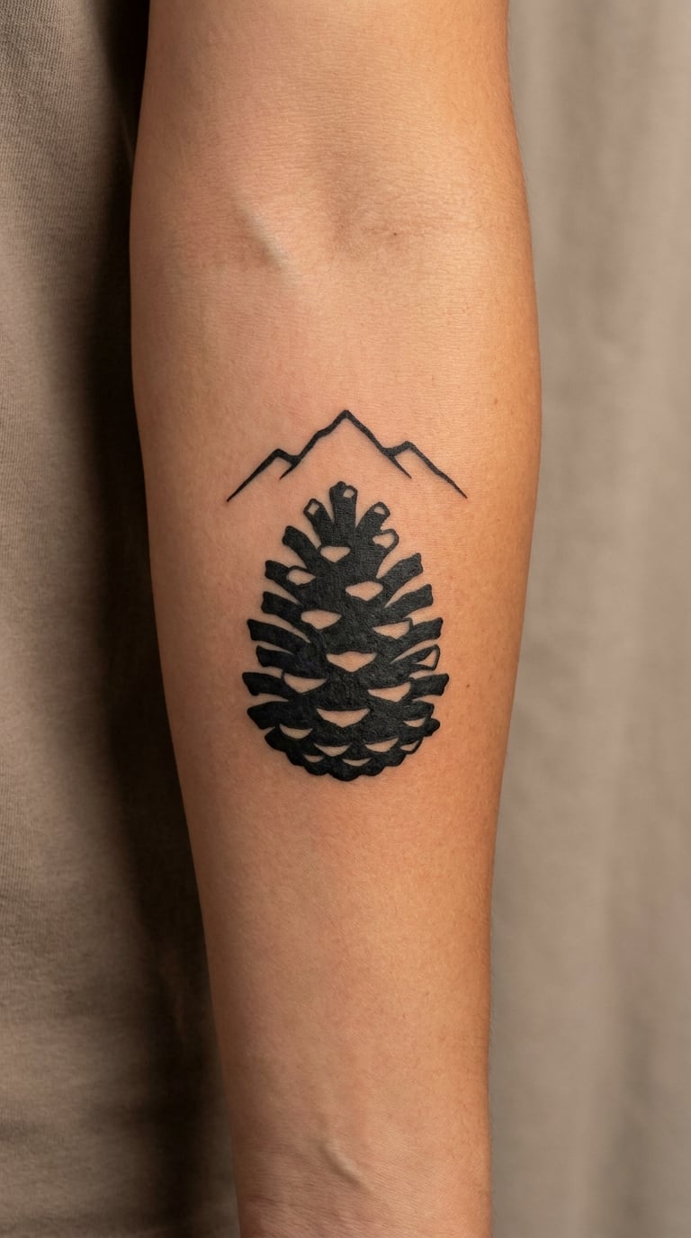 Blackwork Pinecone and Mountain