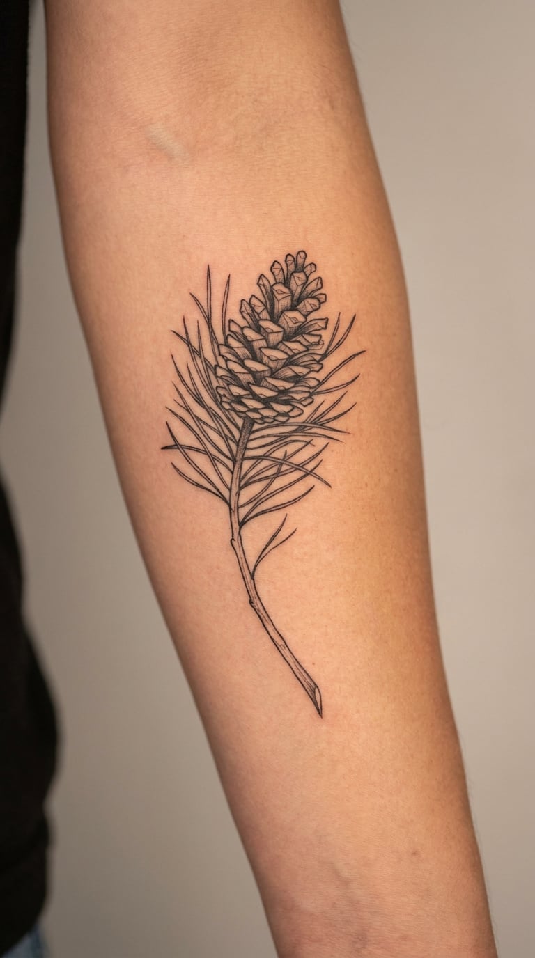 Vertical Pinecone Branch Tattoo