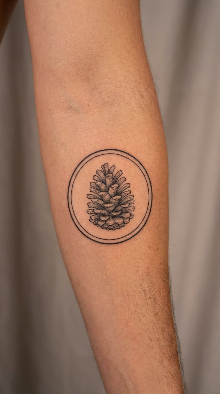 Pinecone in a Circular Botanical Badge
