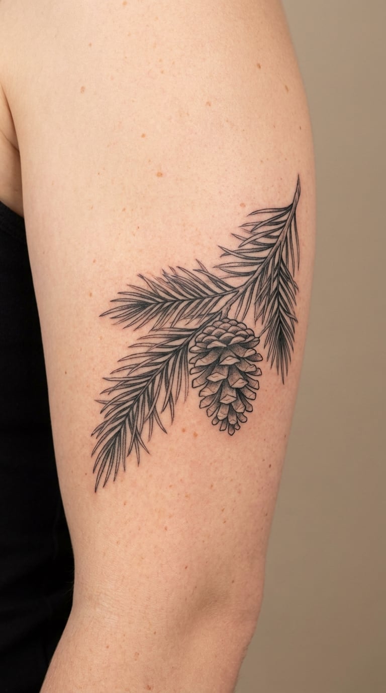 Pinecone and Evergreen Sprig Sleeve Element