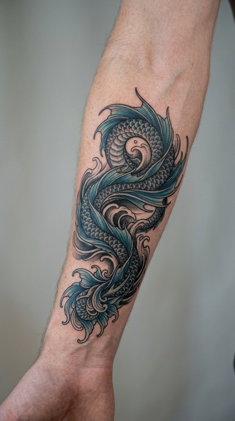 Gyarados-Inspired Serpentine Water Tattoo