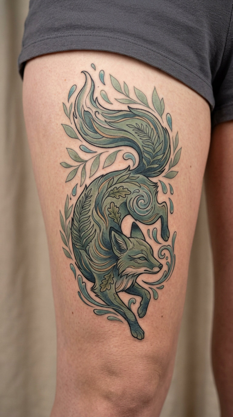 Eeveelution-Inspired Nature Fusion Tattoo