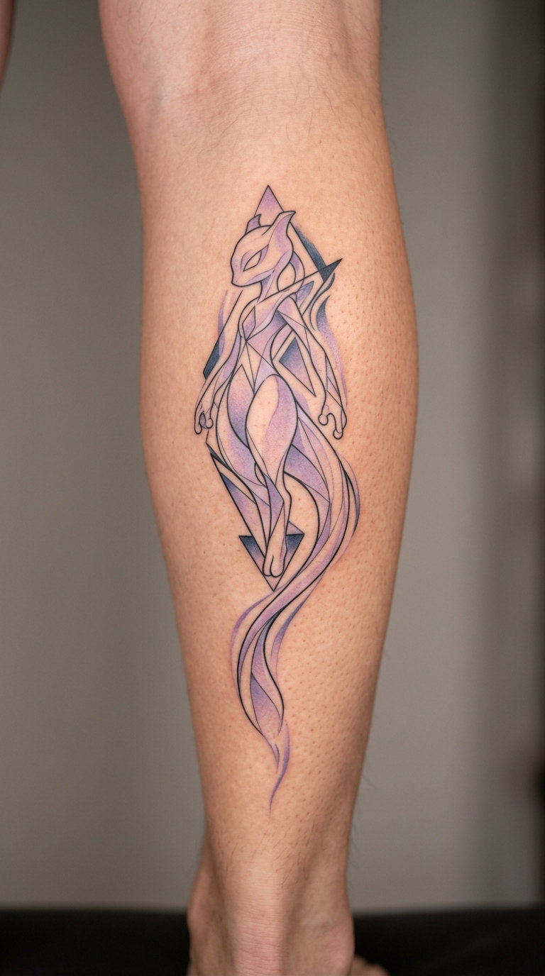 Mewtwo-Inspired Psychic Creature Tattoo