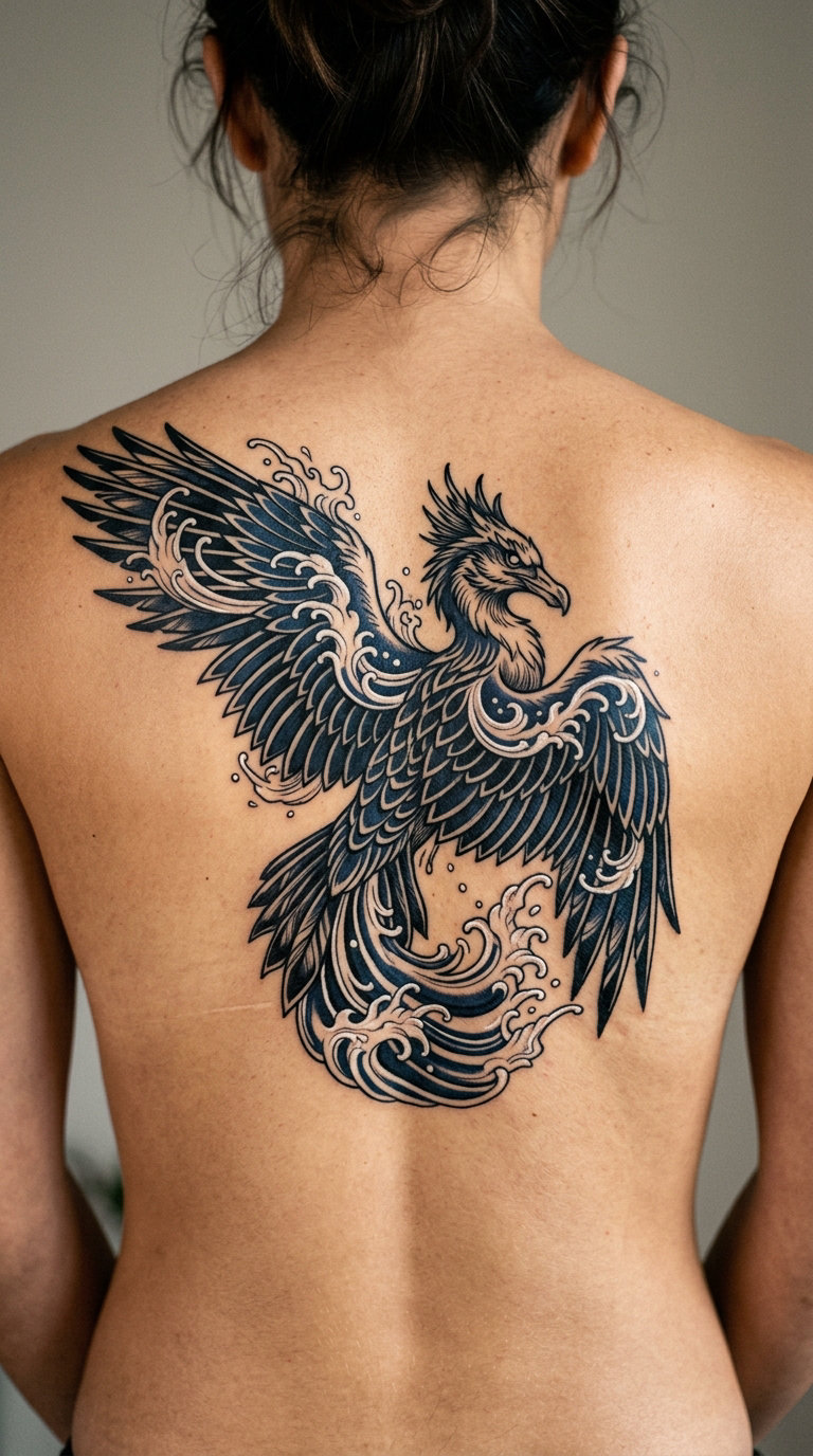 Lugia-Inspired Oceanic Wing Tattoo