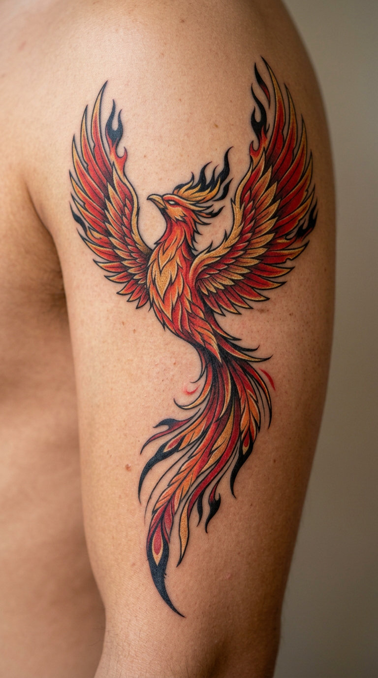 Ho-Oh-Inspired Fire Bird Tattoo