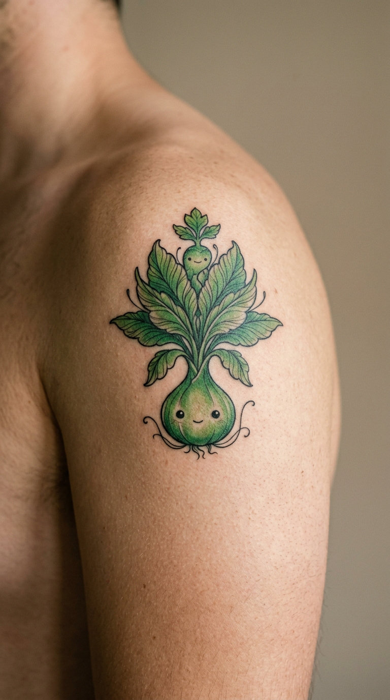Bulbasaur-Inspired Botanical Creature Tattoo