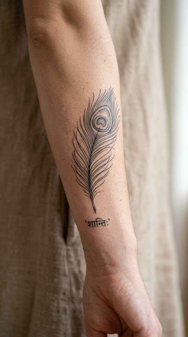 Peacock Feather with Sanskrit Word