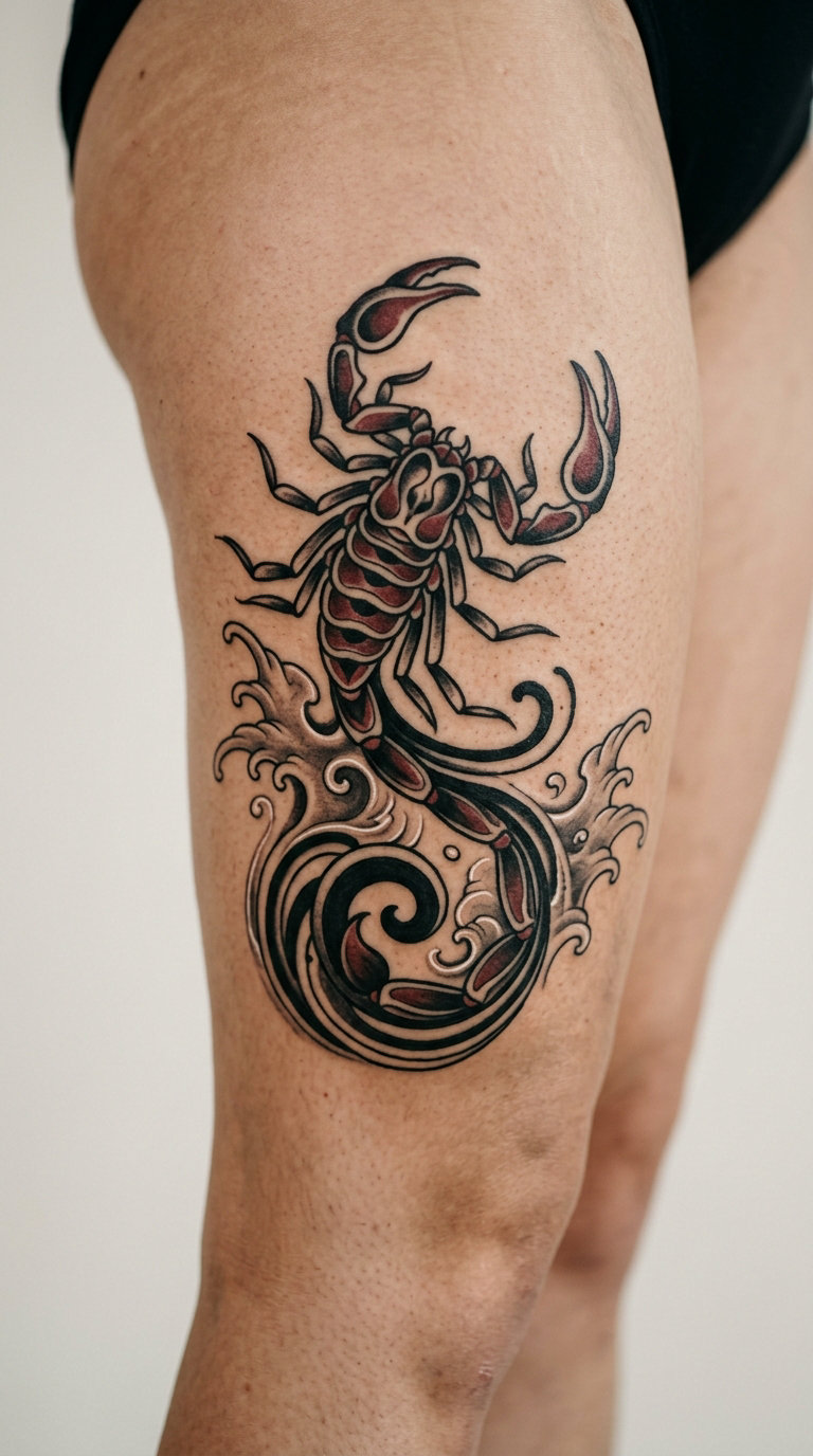 Japanese-Style Scorpion on the Thigh