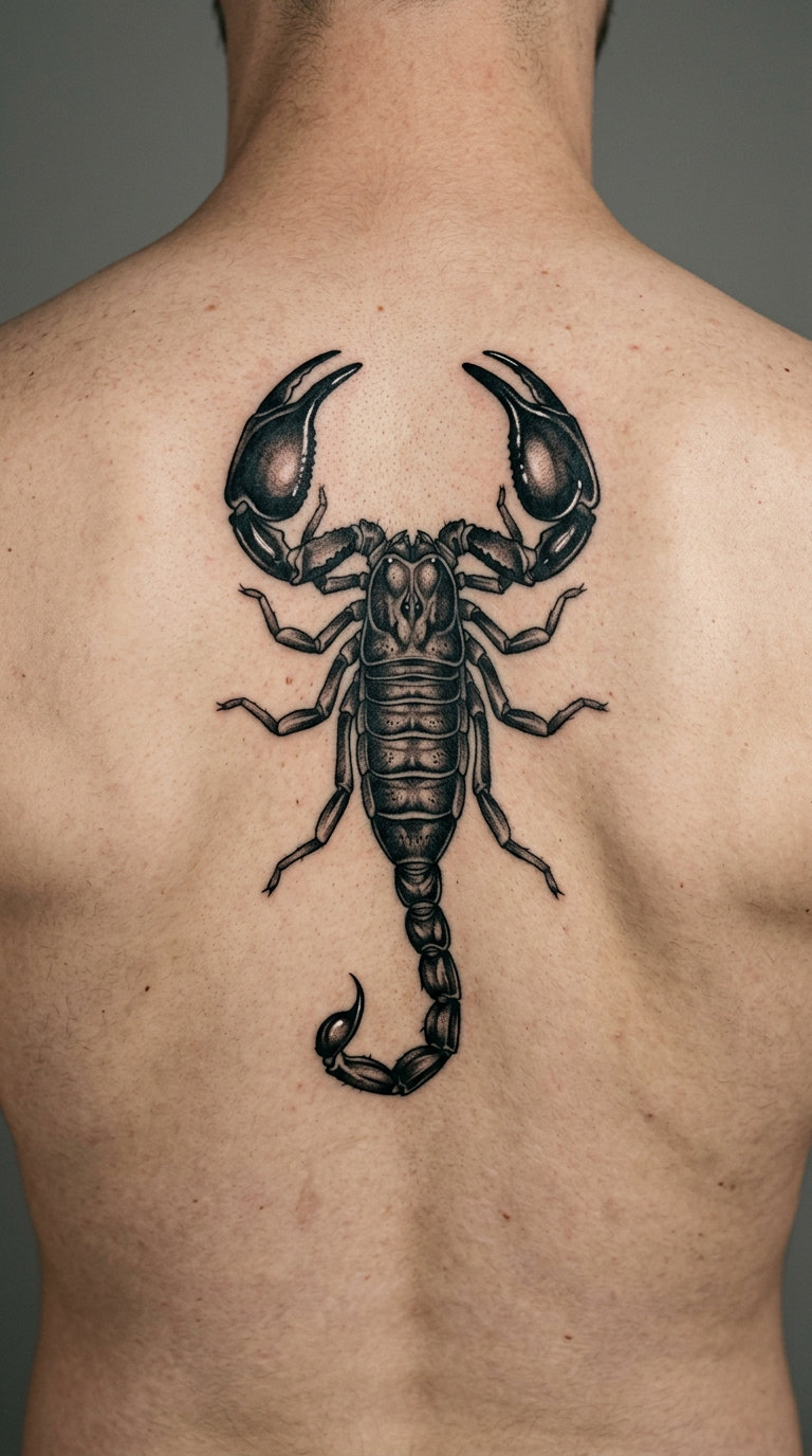 Realistic Emperor Scorpion on the Back