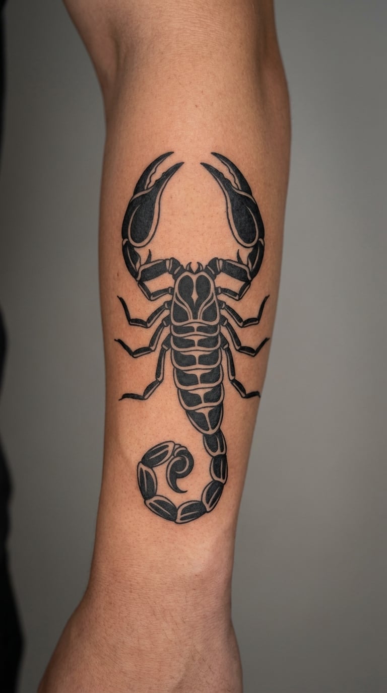 Blackwork Scorpion with a Coiled Tail
