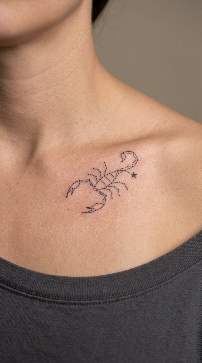 Tiny Celestial Scorpion on the Collarbone