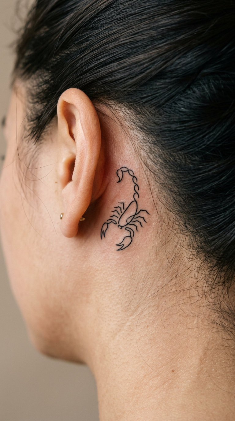 Minimal One-Line Scorpion Behind the Ear