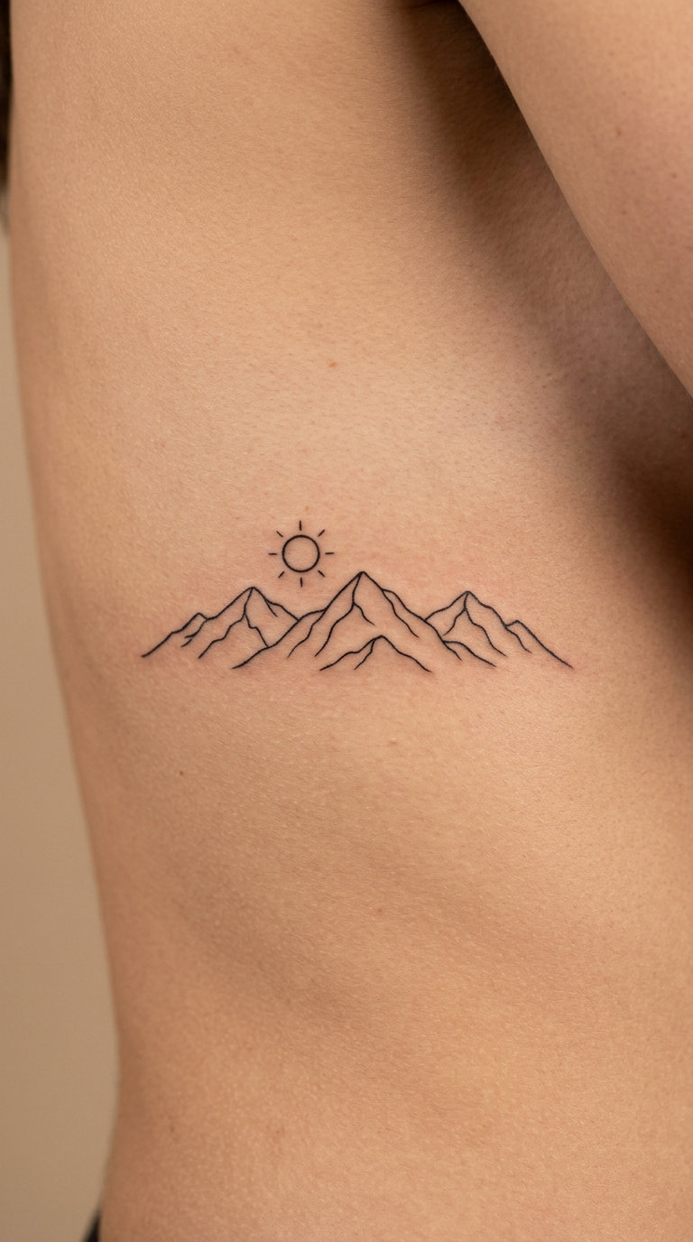 Mountain Range with a Small Sun
