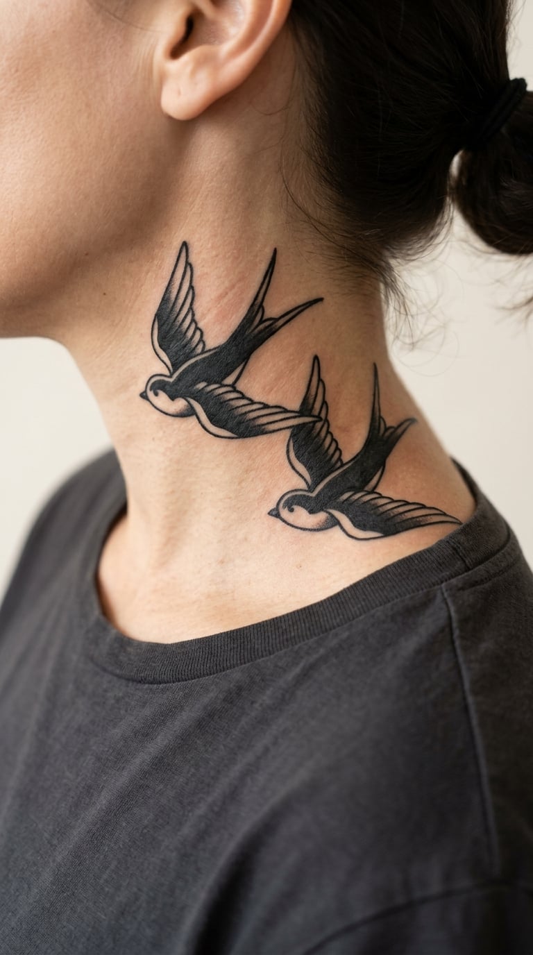 Pair of Blackwork Swallows