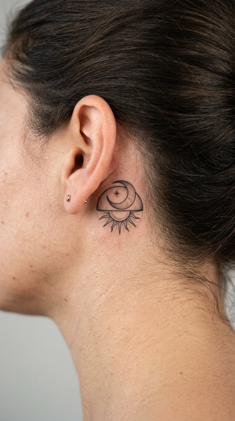 Half Sun, Half Moon with Dotwork