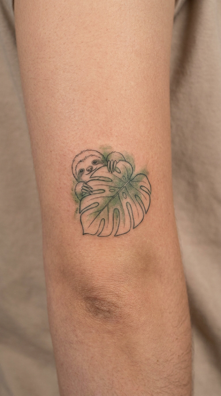 Tiny Sloth Peeking from a Leaf