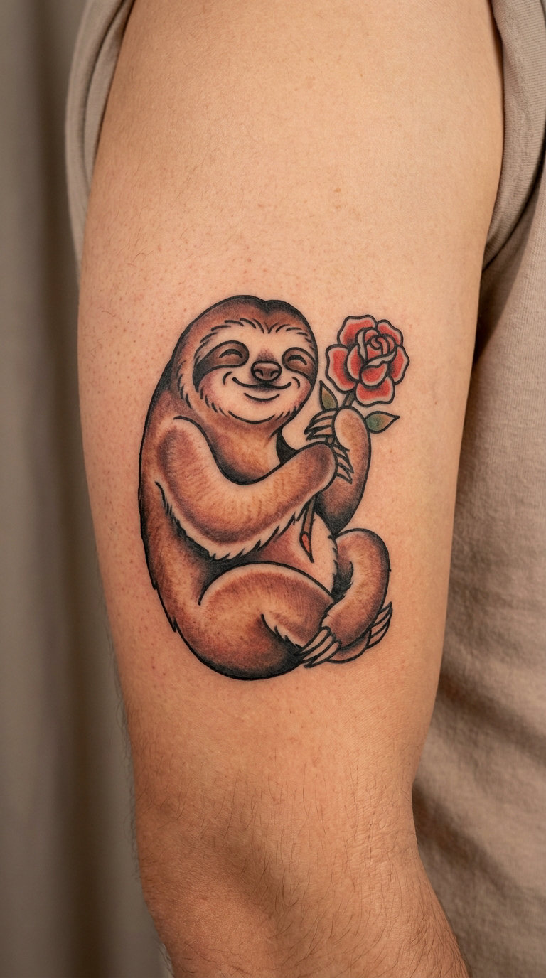 Traditional Sloth with Rose
