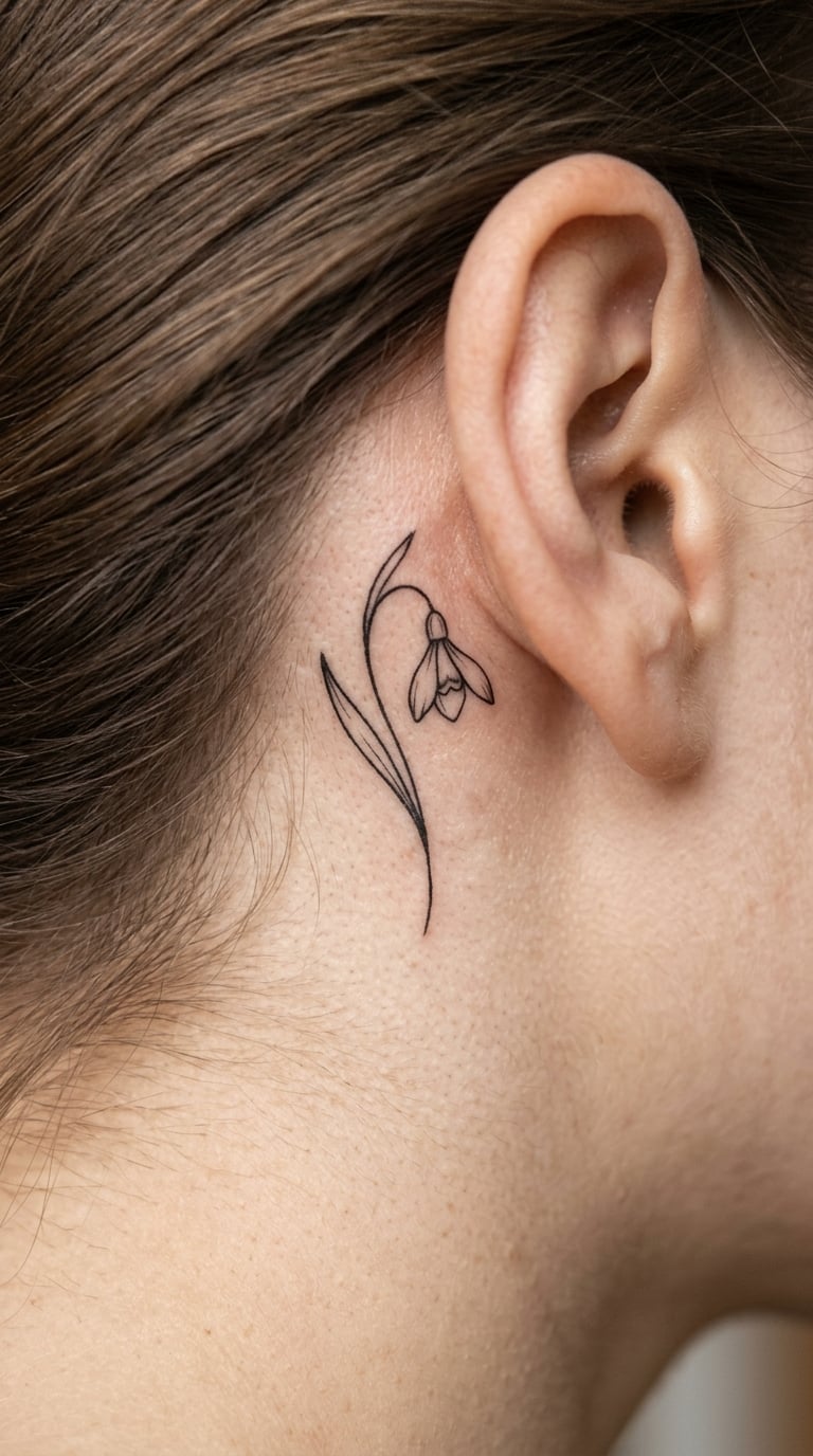 Fine-Line Snowdrop Behind the Ear