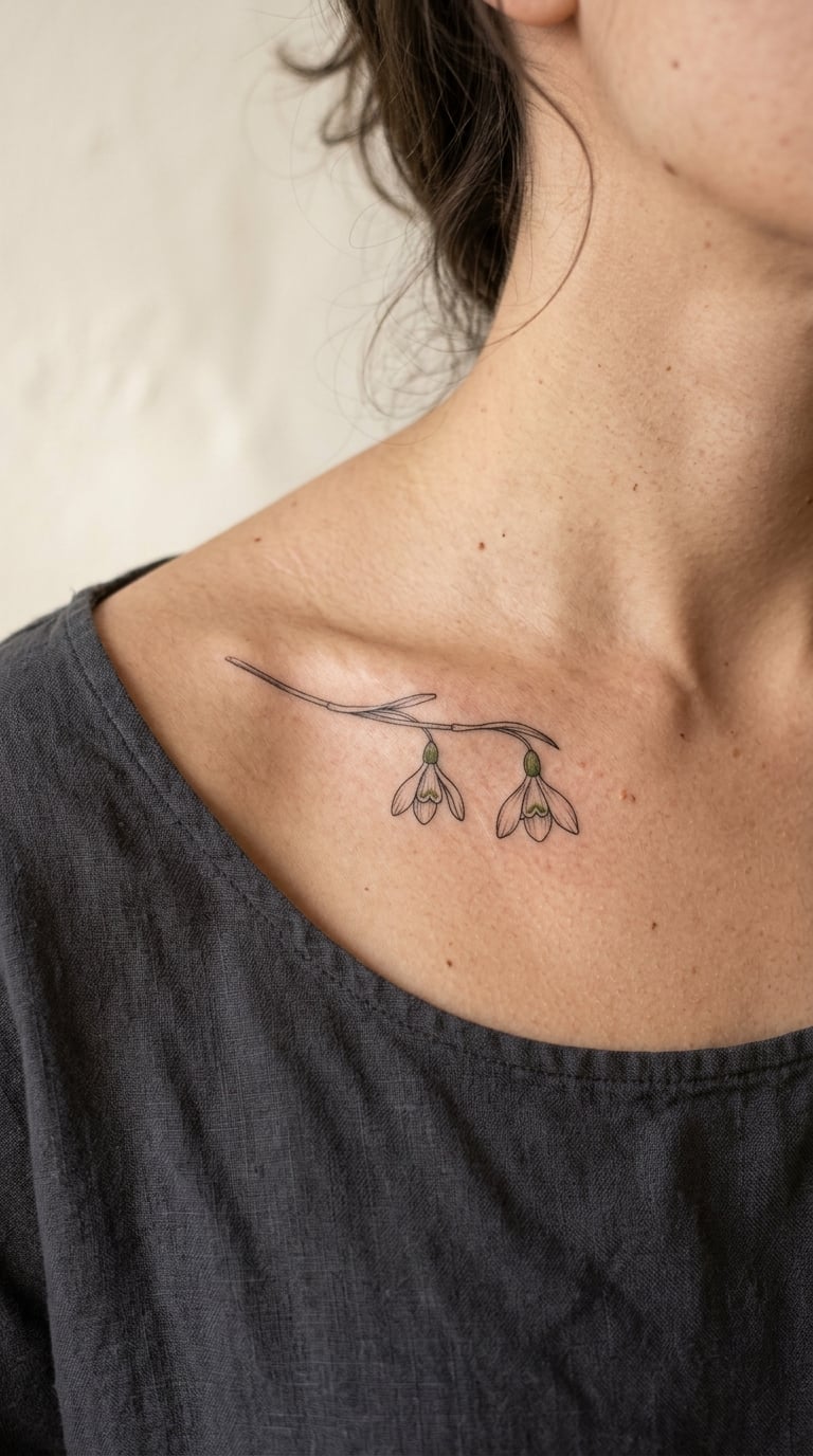 Snowdrop Line Art on the Collarbone