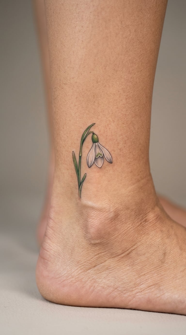 Realistic Single Snowdrop on the Ankle