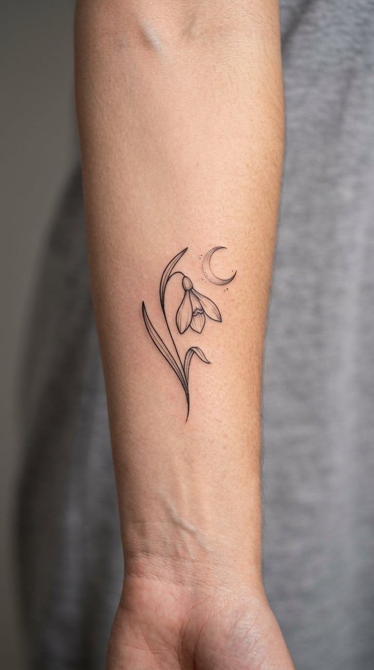Snowdrop and Moon Fine-Line Design
