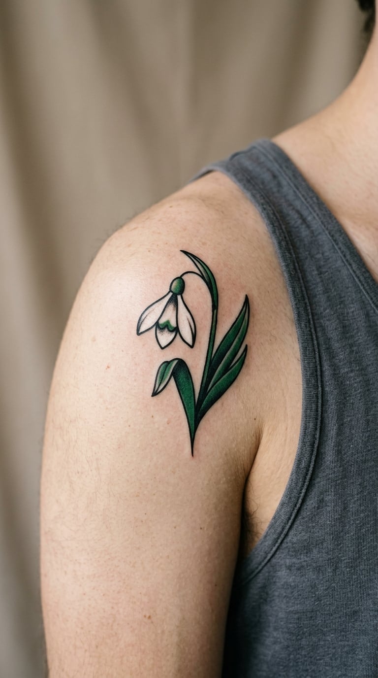 Traditional Snowdrop with Green Leaves