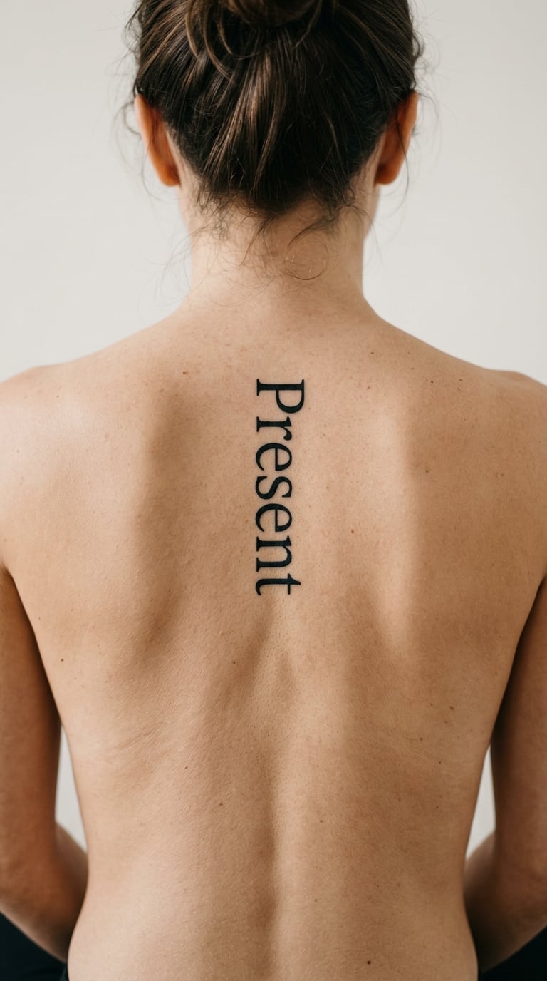 "Present" as a One-Word Back Tattoo