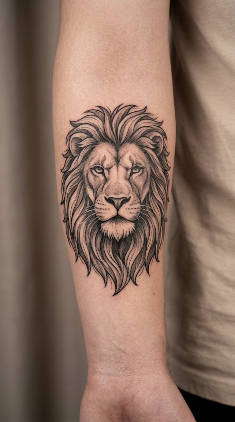 Lion Head Strength Symbol Tattoo