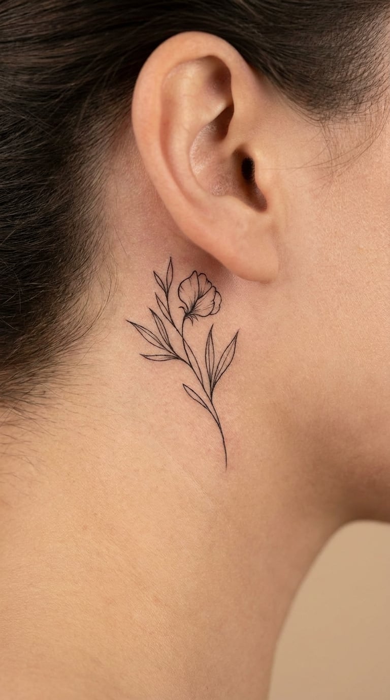 Fine-Line Sweet Pea Sprig Behind the Ear