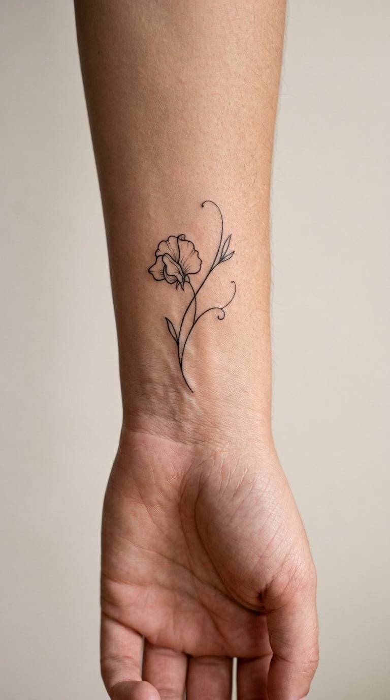 Sweet Pea Line Art on the Wrist