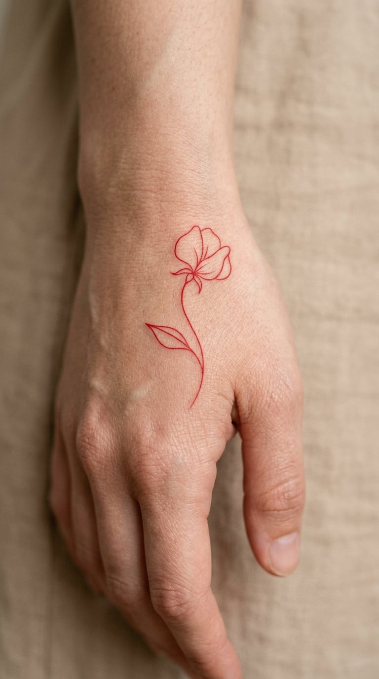 Red Ink Sweet Pea Outline on the Hand