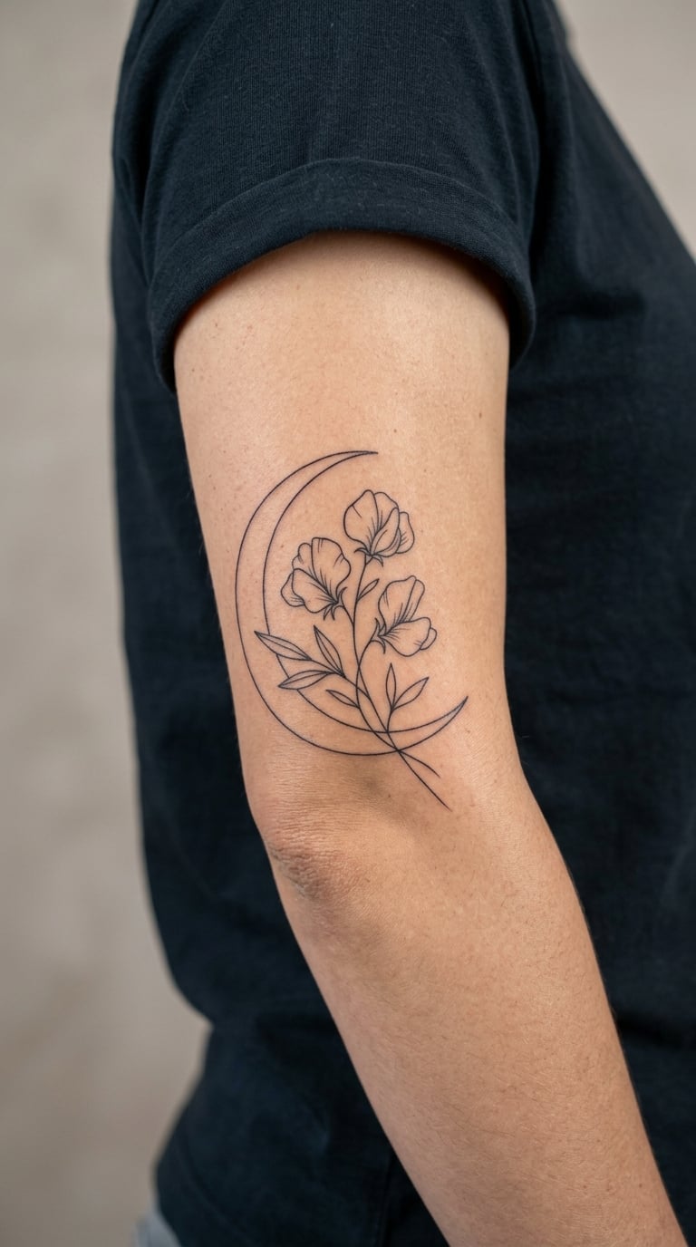 Geometric Sweet Pea Half-Moon on the Elbow