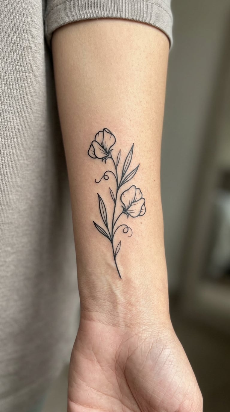 Minimal Blackwork Sweet Pea Stem