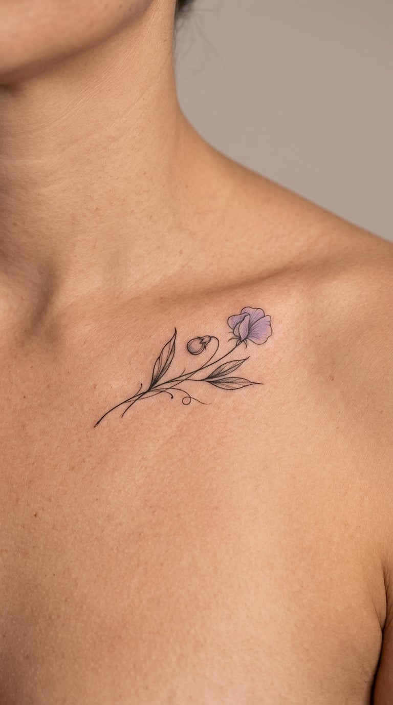 Small Sweet Pea Boutonniere on the Collarbone