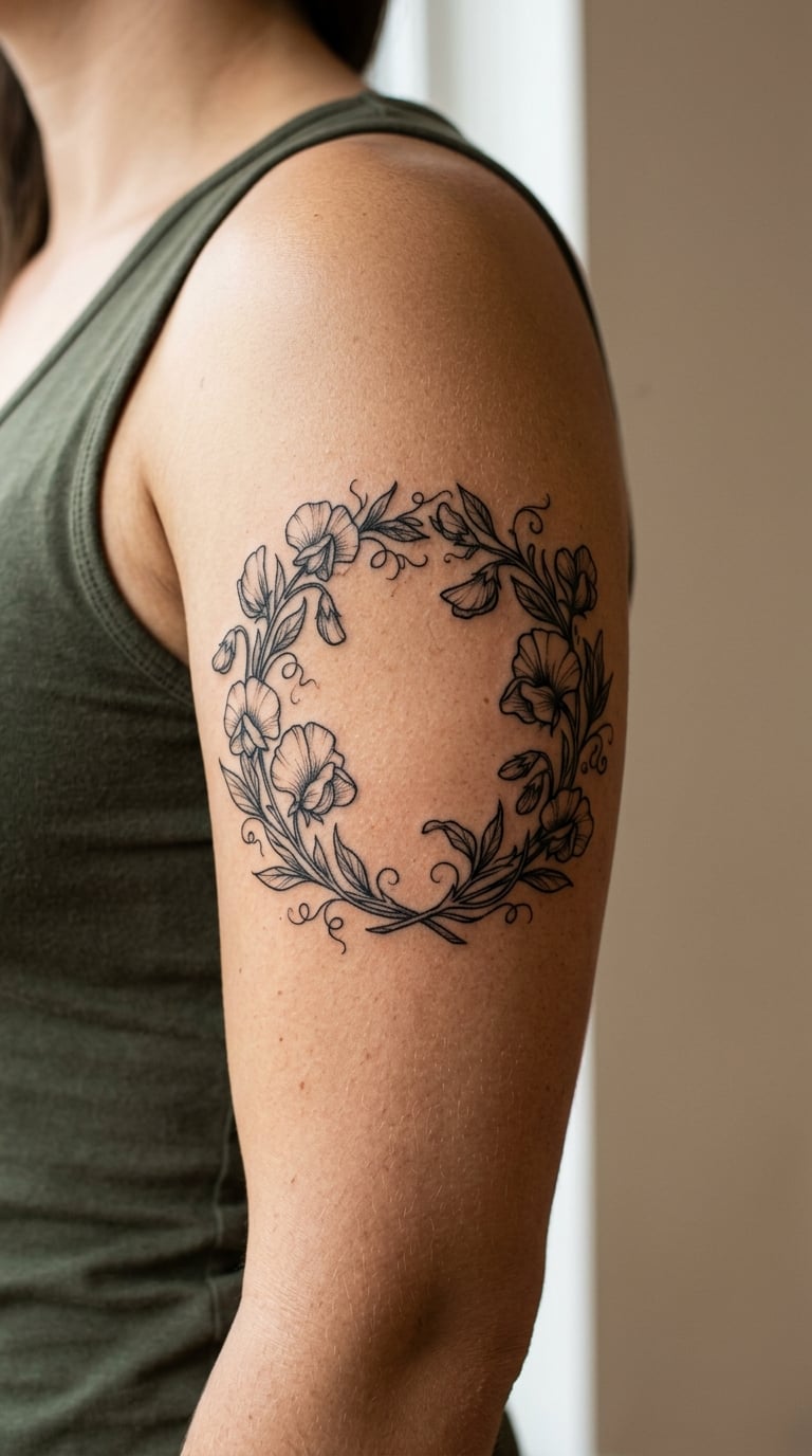 Sweet Pea Wreath on the Upper Arm