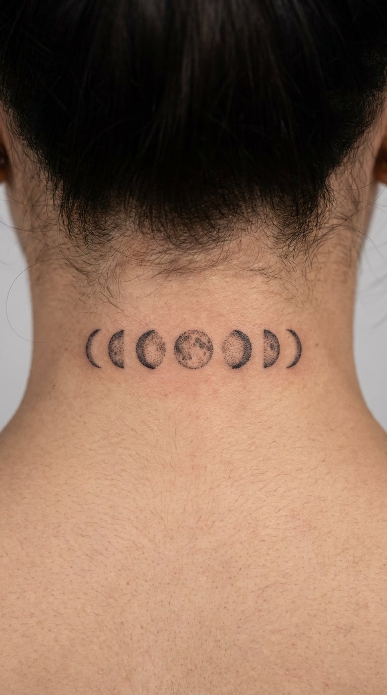 Dotwork Moon Phase on the Nape