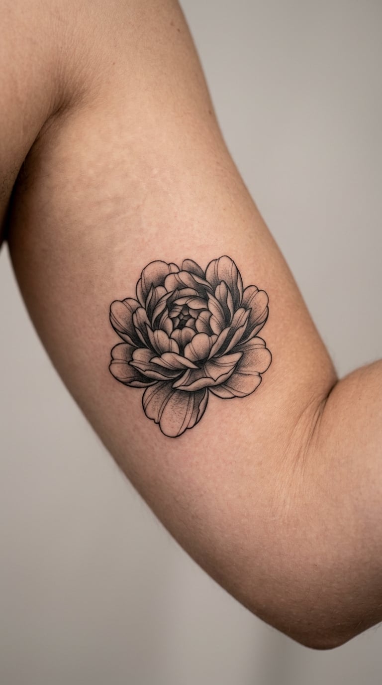 Simple Peony on the Inner Bicep