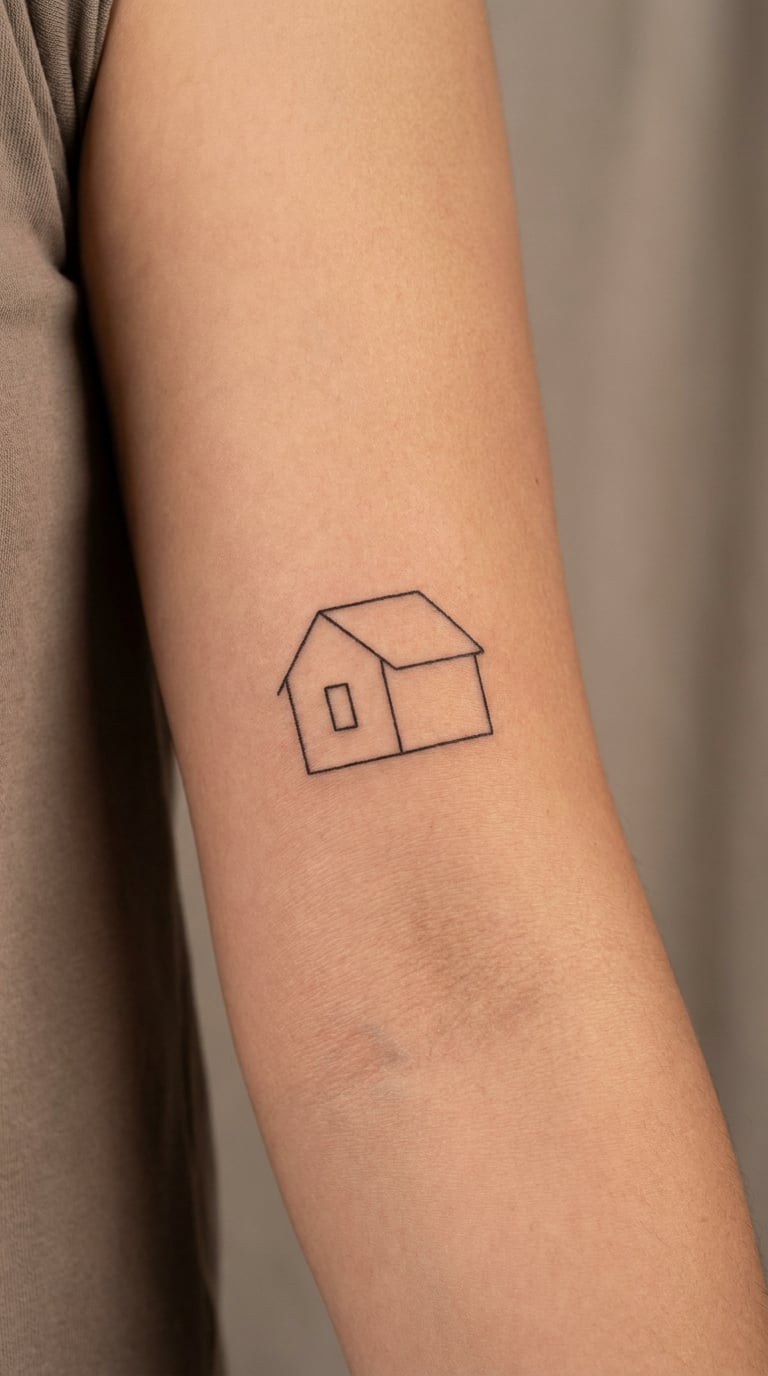 Minimal Line-Art House on the Upper Arm