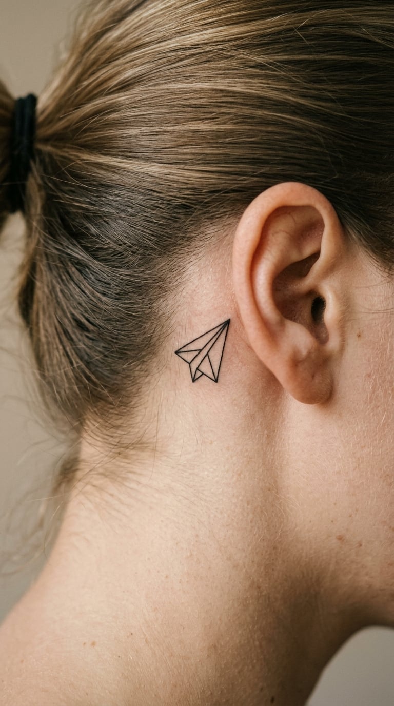 Tiny Paper Plane Behind the Ear