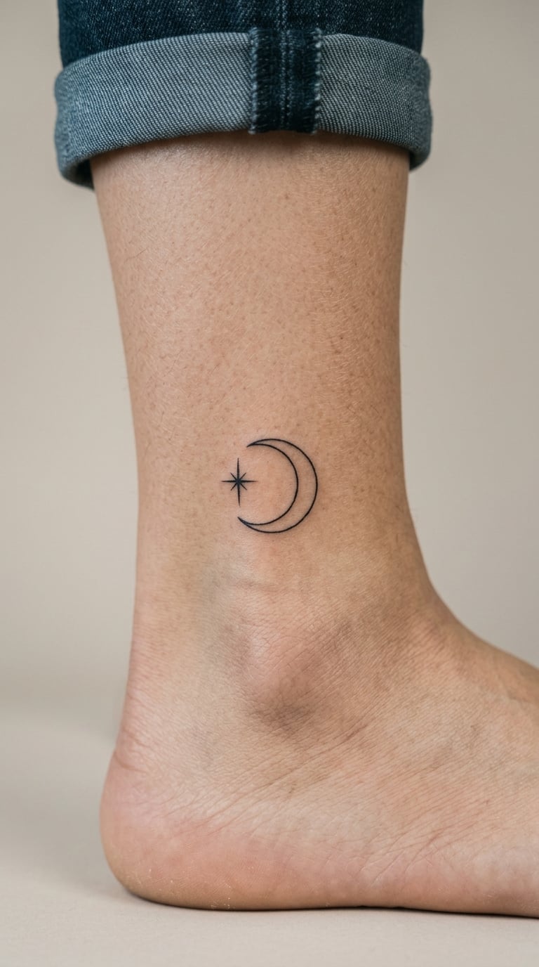 Crescent Moon and One Star on the Ankle