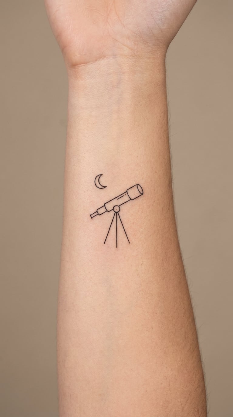 Fine-Line Telescope and Crescent Moon
