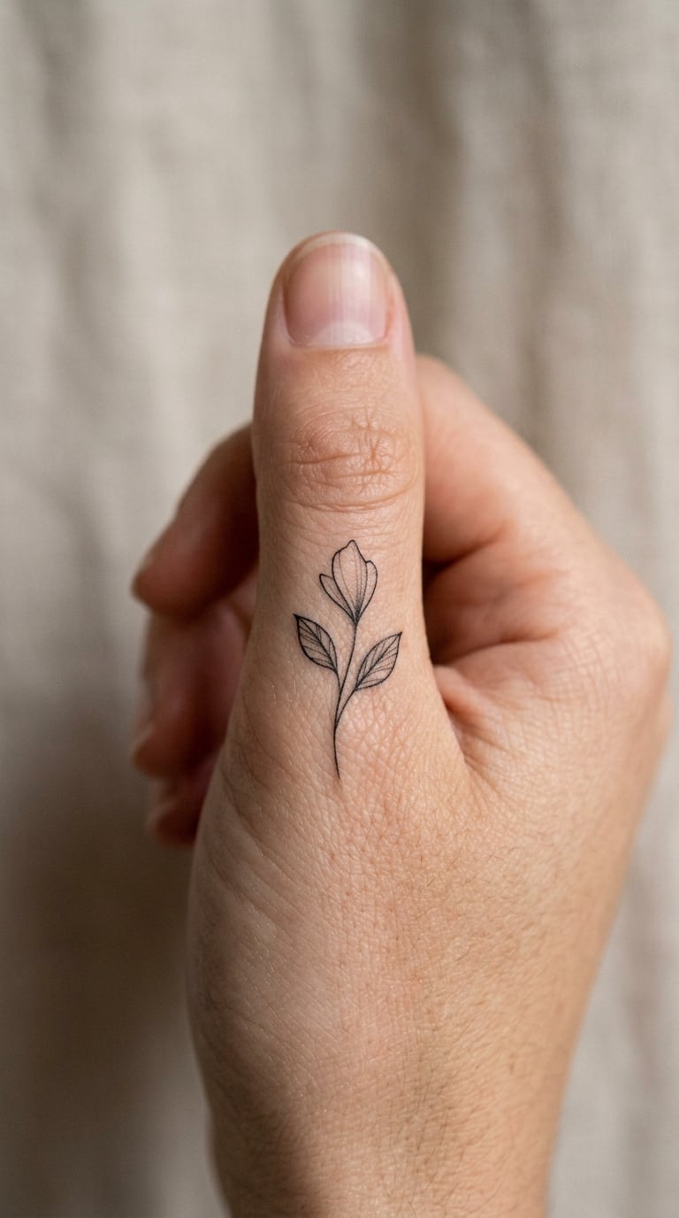 Fine-Line Floral Sprig on the Side of the Thumb