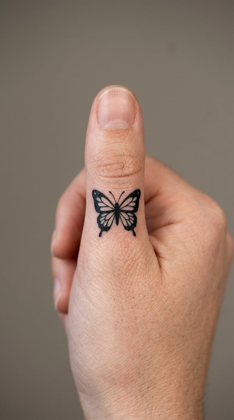 Tiny Butterfly With Open Blackwork Wings