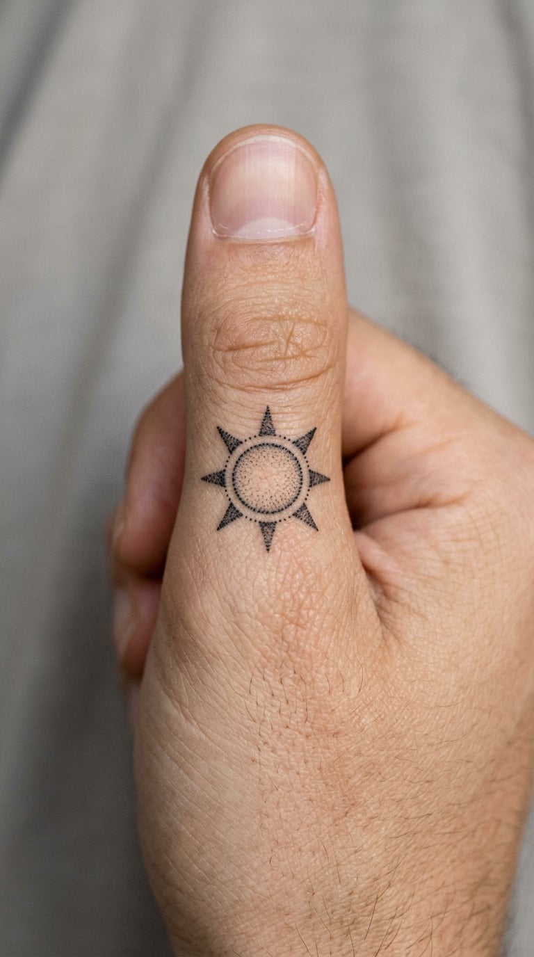 Dotwork Sun With a Simple Ray Pattern