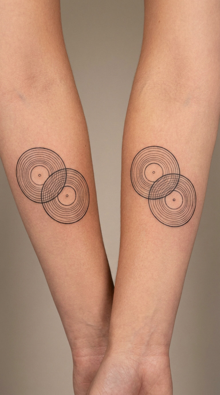 Two Interlocking Records as Matching Tattoos