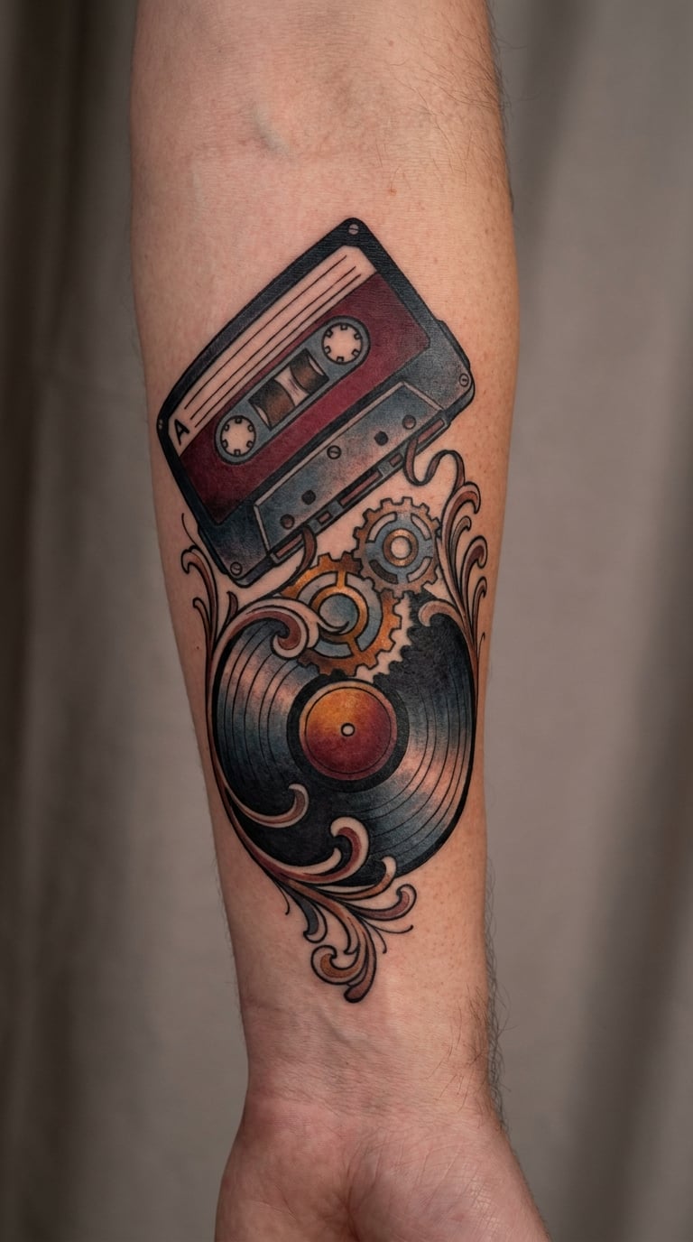 Cassette Tape Transforming into a Record